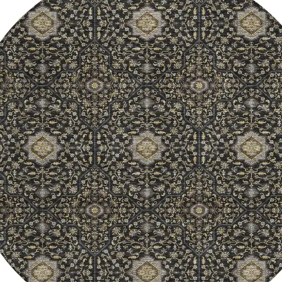 8' Black Brown And Gray Round Oriental Washable Indoor Outdoor Area Rug Photo 2