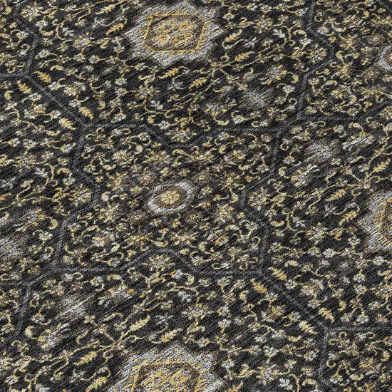 8' Black Brown And Gray Round Oriental Washable Indoor Outdoor Area Rug Photo 9