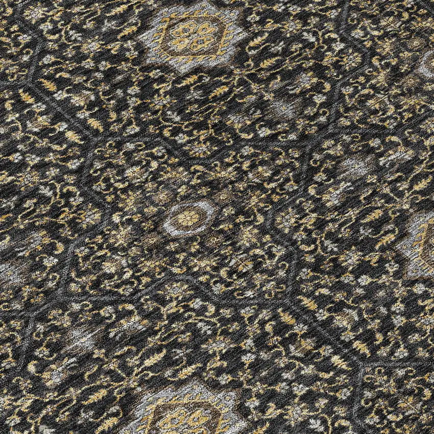 8' Black Brown And Gray Round Oriental Washable Indoor Outdoor Area Rug Photo 9