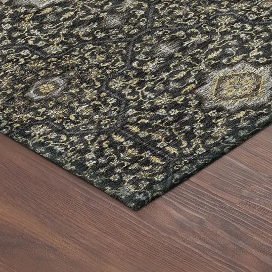 8' Black Brown And Gray Round Oriental Washable Indoor Outdoor Area Rug Photo 8