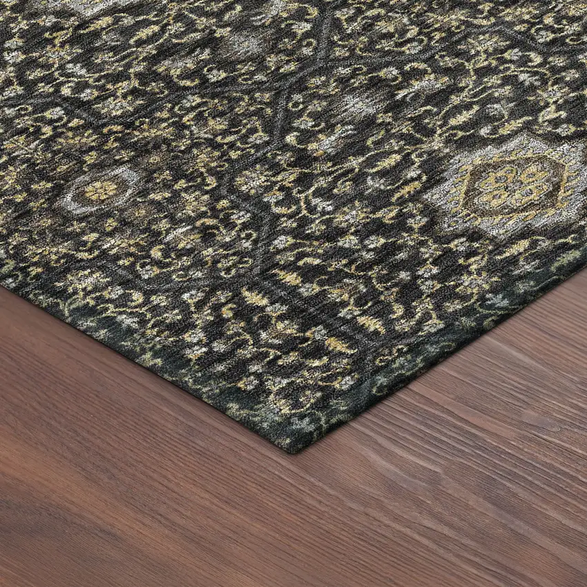 8' Black Brown And Gray Round Oriental Washable Indoor Outdoor Area Rug Photo 8