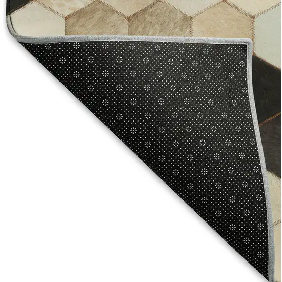 8' Black Brown And Ivory Geometric Washable Round Rug With UV Protection Photo 3
