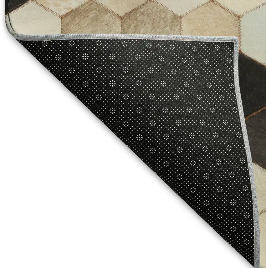 8' Black Brown And Ivory Geometric Washable Round Rug With UV Protection Photo 3
