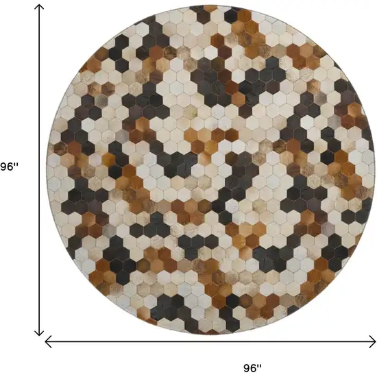 8' Black Brown And Ivory Geometric Washable Round Rug With UV Protection Photo 6