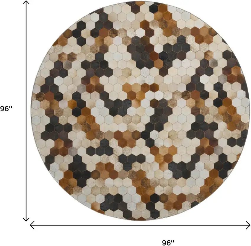 8' Black Brown And Ivory Geometric Washable Round Rug With UV Protection Photo 6