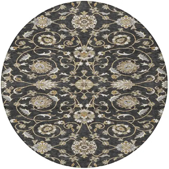 8' Black Brown And Ivory Round Moroccan Washable Indoor Outdoor Area Rug Photo 7