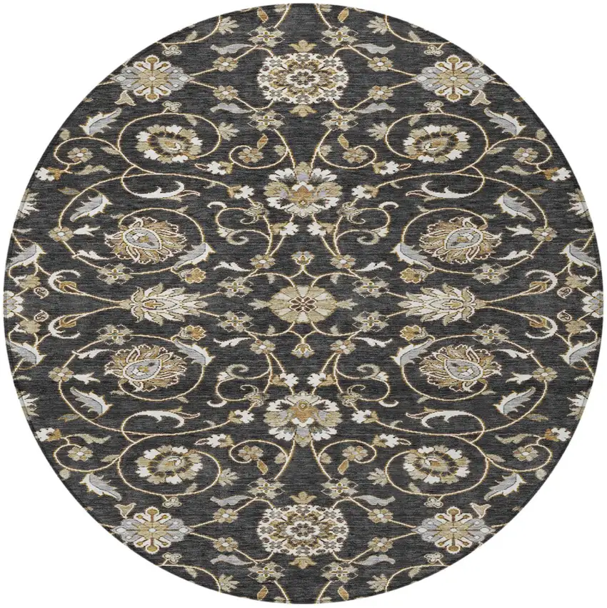 8' Black Brown And Ivory Round Moroccan Washable Indoor Outdoor Area Rug Photo 7