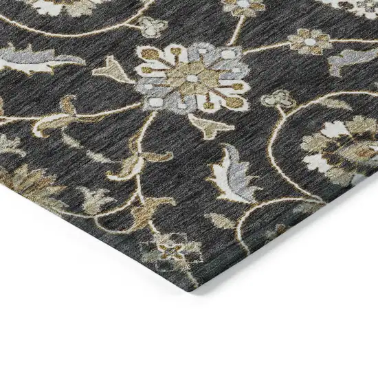 8' Black Brown And Ivory Round Moroccan Washable Indoor Outdoor Area Rug Photo 4