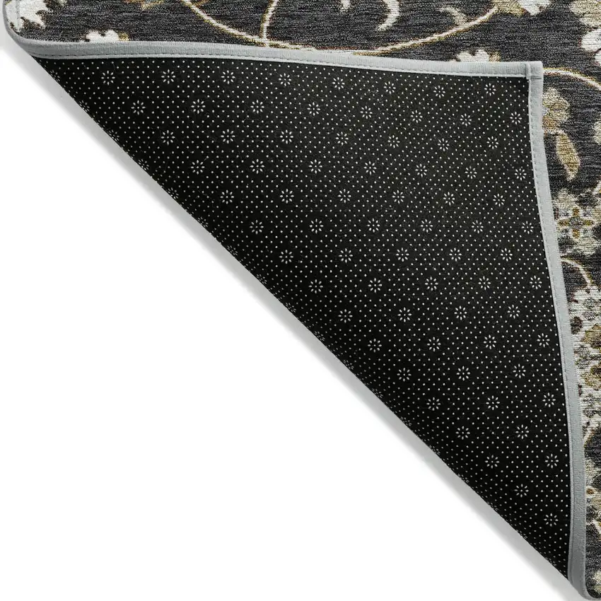 8' Black Brown And Ivory Round Moroccan Washable Indoor Outdoor Area Rug Photo 3