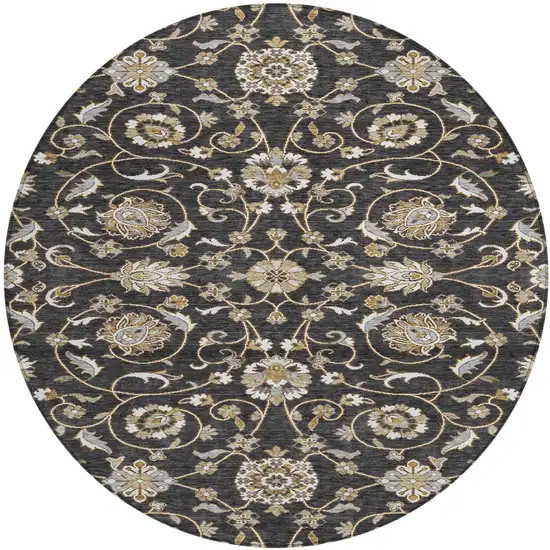 8' Black Brown And Ivory Round Moroccan Washable Indoor Outdoor Area Rug Photo 2
