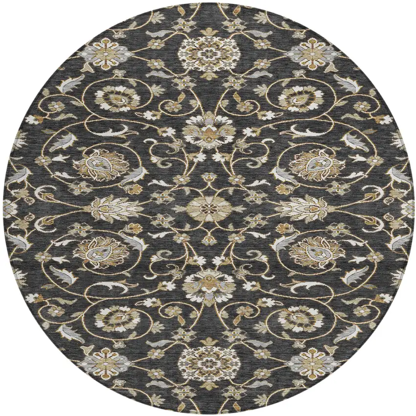 8' Black Brown And Ivory Round Moroccan Washable Indoor Outdoor Area Rug Photo 2