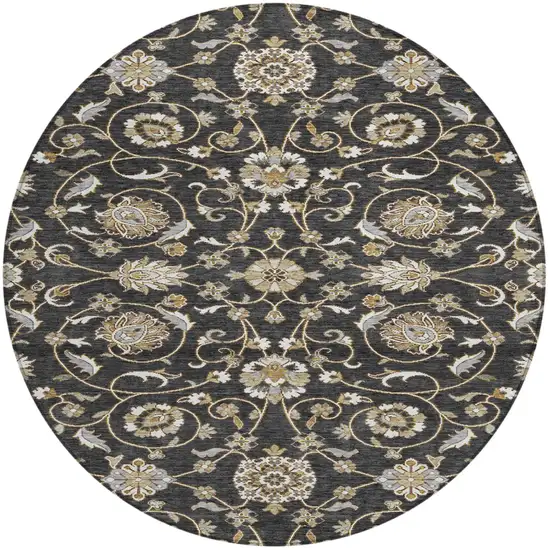 8' Black Brown And Ivory Round Moroccan Washable Indoor Outdoor Area Rug Photo 2