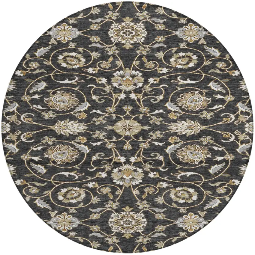 8' Black Brown And Ivory Round Moroccan Washable Indoor Outdoor Area Rug Photo 2