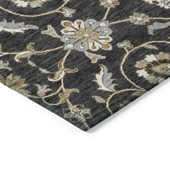 8' Black Brown And Ivory Round Moroccan Washable Indoor Outdoor Area Rug Photo 4