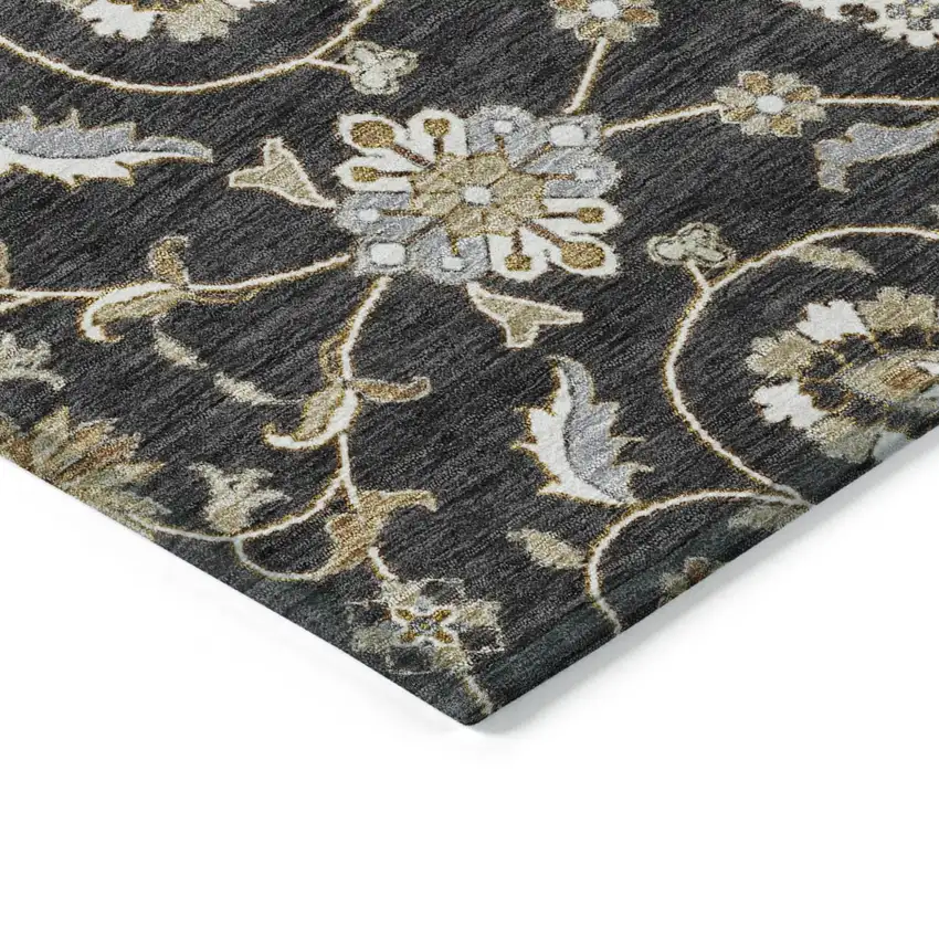 8' Black Brown And Ivory Round Moroccan Washable Indoor Outdoor Area Rug Photo 4