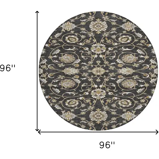 8' Black Brown And Ivory Round Moroccan Washable Indoor Outdoor Area Rug Photo 8