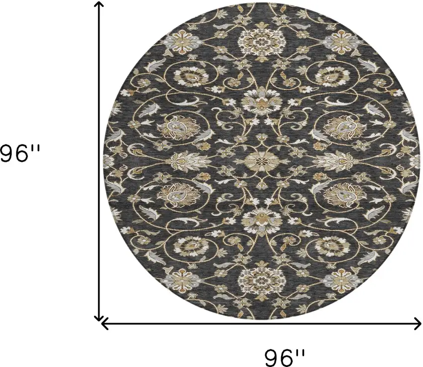 8' Black Brown And Ivory Round Moroccan Washable Indoor Outdoor Area Rug Photo 8
