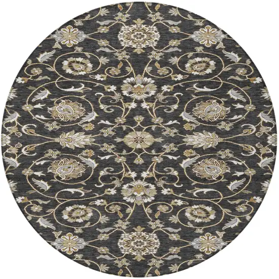 8' Black Brown And Ivory Round Moroccan Washable Indoor Outdoor Area Rug Photo 7