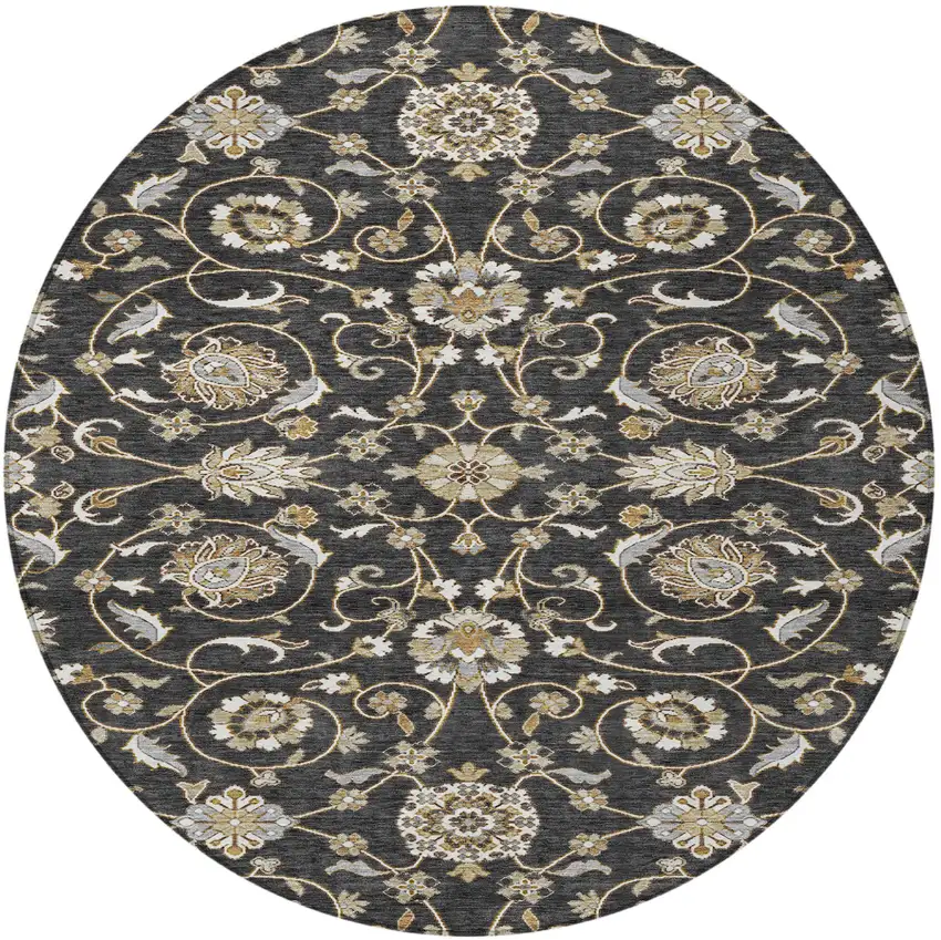 8' Black Brown And Ivory Round Moroccan Washable Indoor Outdoor Area Rug Photo 7