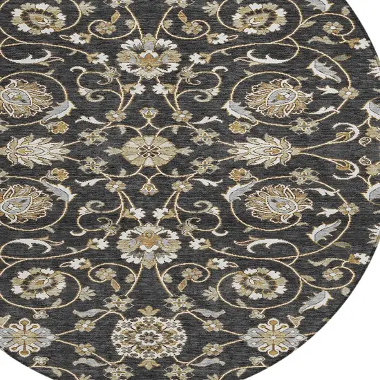 8' Black Brown And Ivory Round Moroccan Washable Indoor Outdoor Area Rug Photo 6