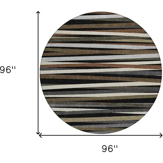 8' Black Brown And Ivory Round Striped Washable Indoor Outdoor Area Rug Photo 3