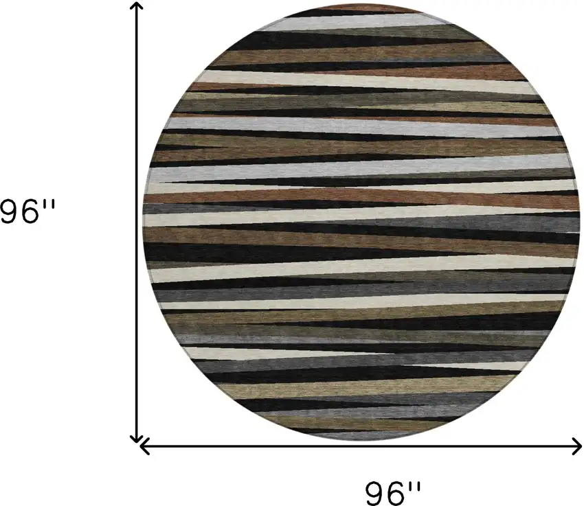 8' Black Brown And Ivory Round Striped Washable Indoor Outdoor Area Rug Photo 3