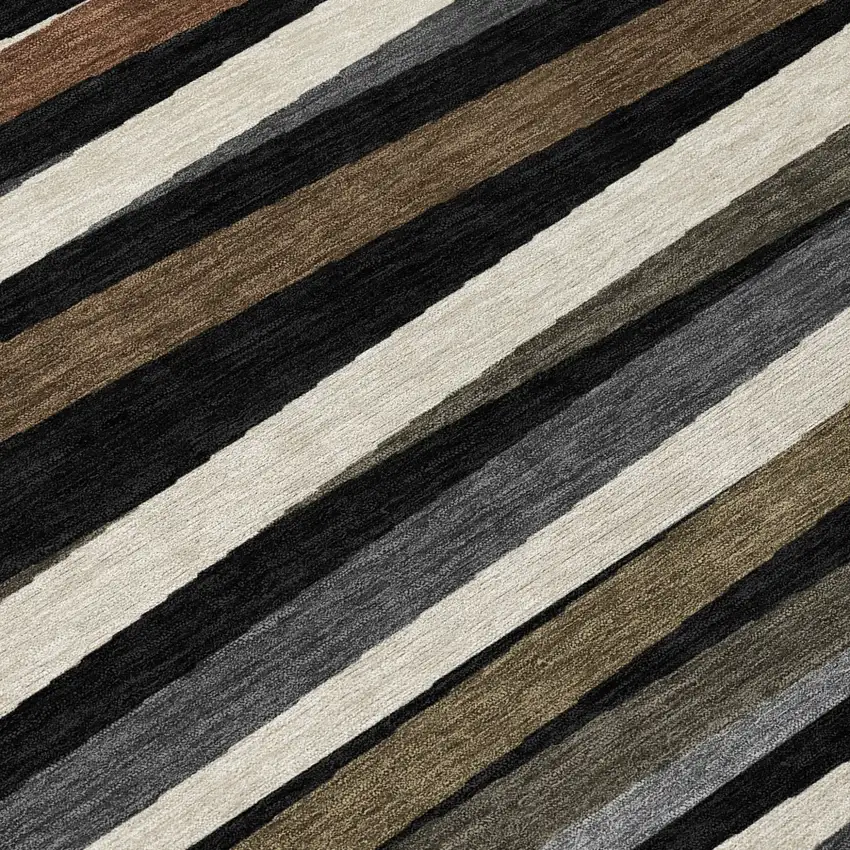8' Black Brown And Ivory Round Striped Washable Indoor Outdoor Area Rug Photo 8