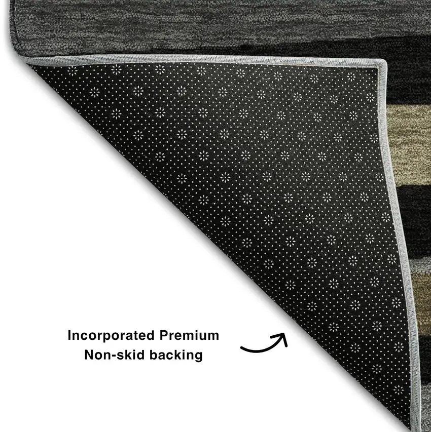 8' Black Brown And Ivory Striped Washable Round Rug With UV Protection Photo 4