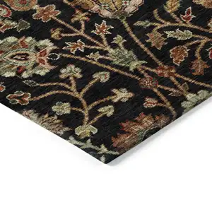 Photo of 8' Black Brown And Red Round Floral Washable Indoor Outdoor Area Rug