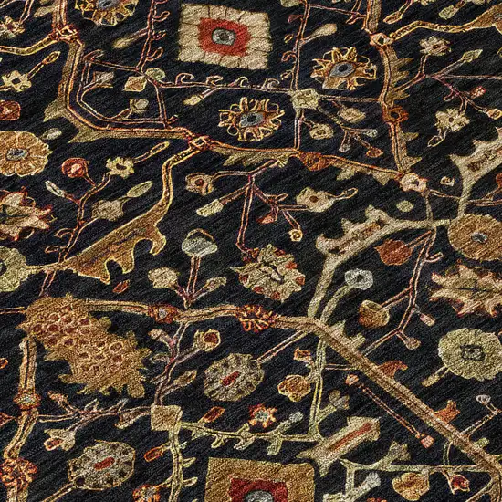 8' Black Brown And Red Round Floral Washable Indoor Outdoor Area Rug Photo 5