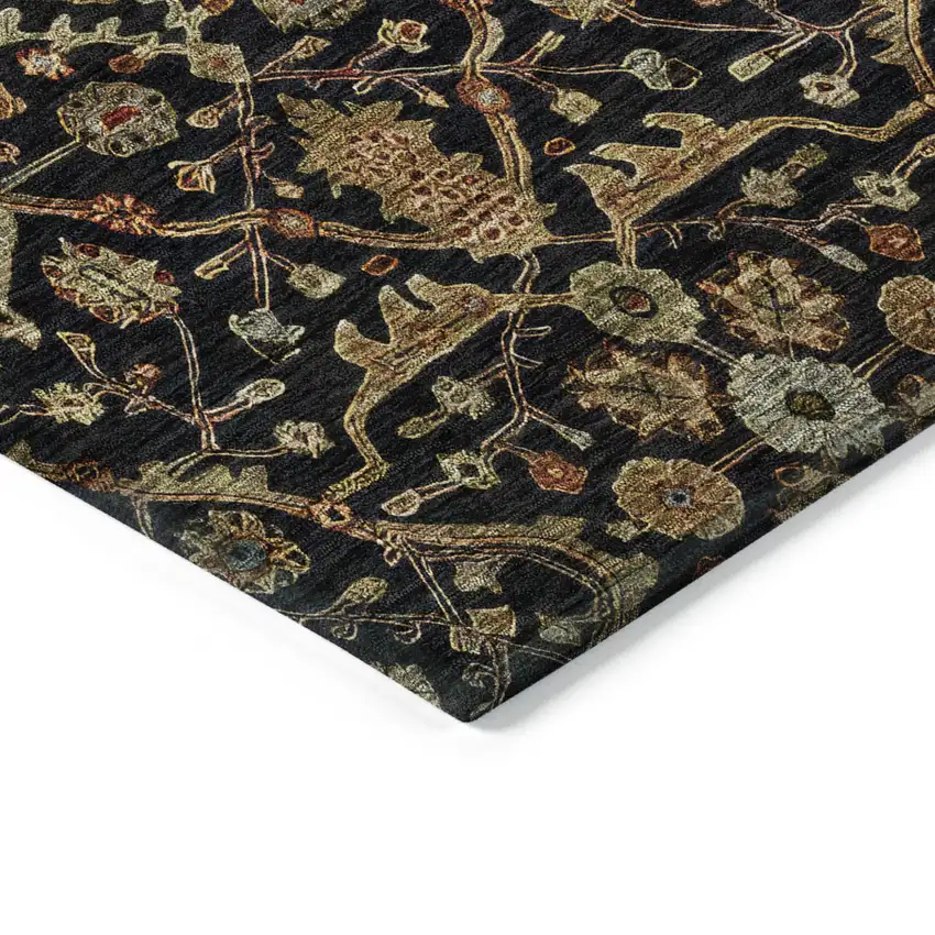 8' Black Brown And Red Round Floral Washable Indoor Outdoor Area Rug Photo 4