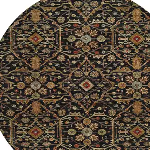 Photo of 8' Black Brown And Red Round Floral Washable Indoor Outdoor Area Rug