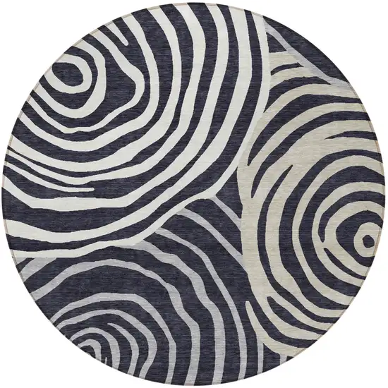 8' Black Charcoal And Gray Round Abstract Washable Indoor Outdoor Area Rug Photo 6