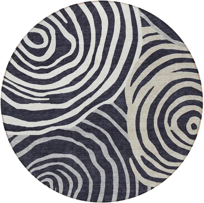 8' Black Charcoal And Gray Round Abstract Washable Indoor Outdoor Area Rug Photo 6