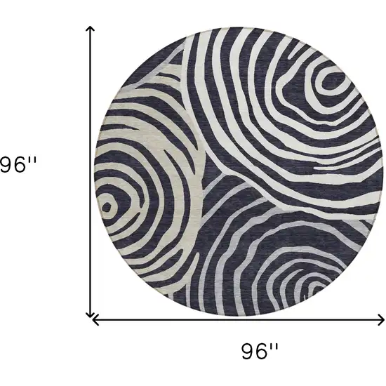 8' Black Charcoal And Gray Round Abstract Washable Indoor Outdoor Area Rug Photo 9