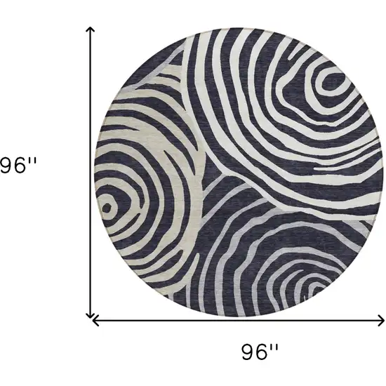 8' Black Charcoal And Gray Round Abstract Washable Indoor Outdoor Area Rug Photo 9