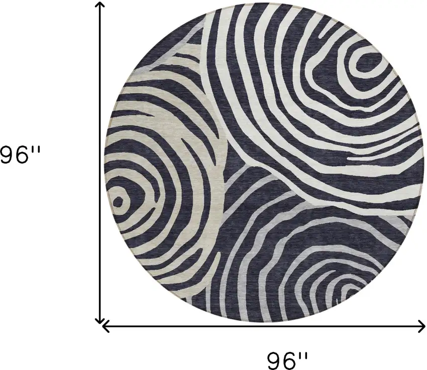 8' Black Charcoal And Gray Round Abstract Washable Indoor Outdoor Area Rug Photo 9