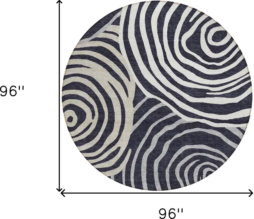 8' Black Charcoal And Gray Round Abstract Washable Indoor Outdoor Area Rug Photo 9