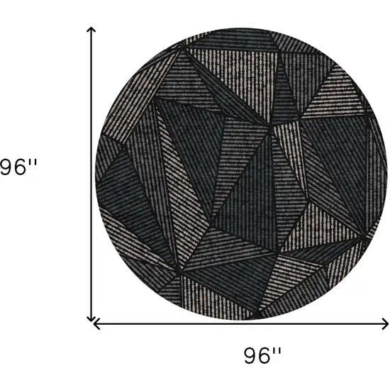 8' Black Charcoal And Gray Round Geometric Washable Indoor Outdoor Area Rug Photo 3