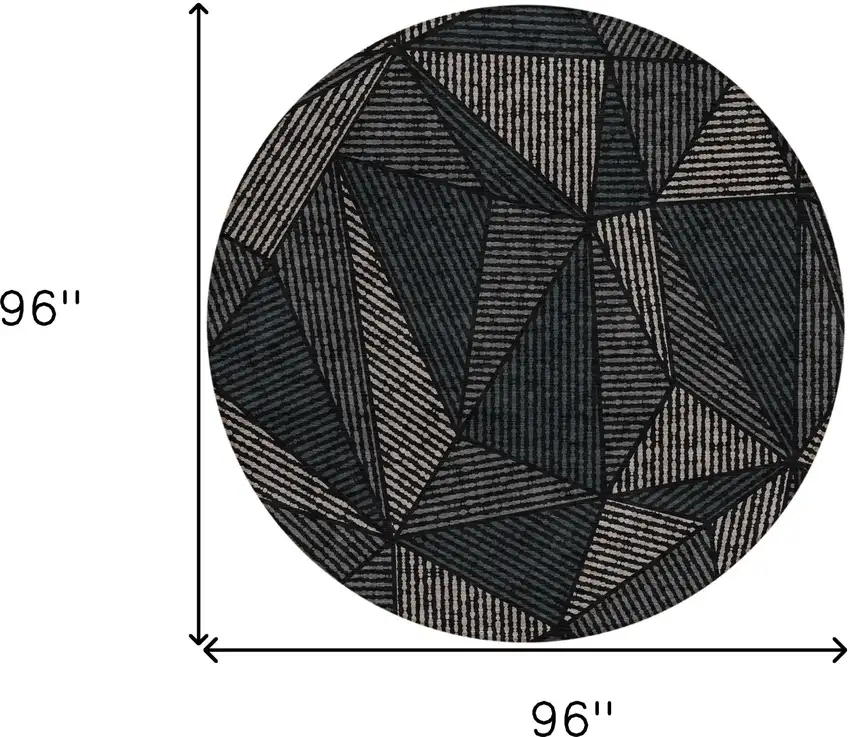8' Black Charcoal And Gray Round Geometric Washable Indoor Outdoor Area Rug Photo 3