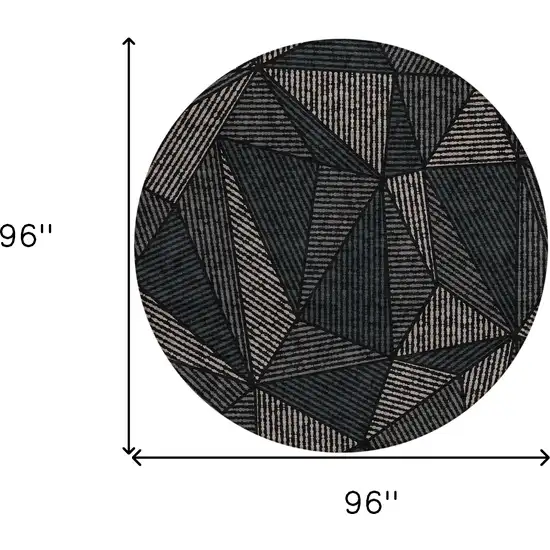 8' Black Charcoal And Gray Round Geometric Washable Indoor Outdoor Area Rug Photo 3