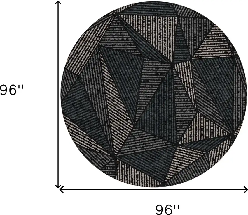 8' Black Charcoal And Gray Round Geometric Washable Indoor Outdoor Area Rug Photo 3