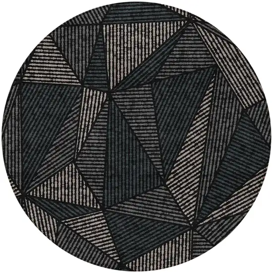 8' Black Charcoal And Gray Round Geometric Washable Indoor Outdoor Area Rug Photo 5