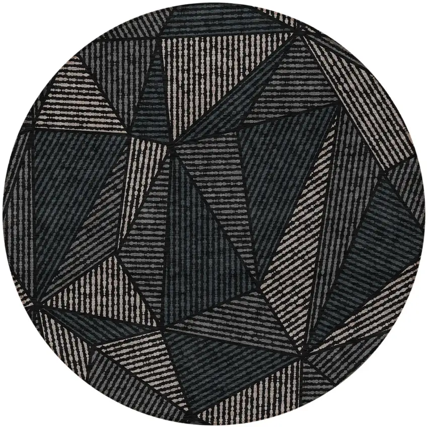 8' Black Charcoal And Gray Round Geometric Washable Indoor Outdoor Area Rug Photo 5
