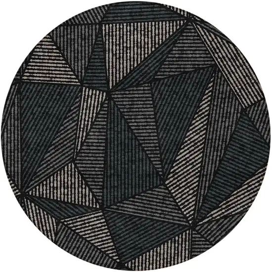 8' Black Charcoal And Gray Round Geometric Washable Indoor Outdoor Area Rug Photo 5