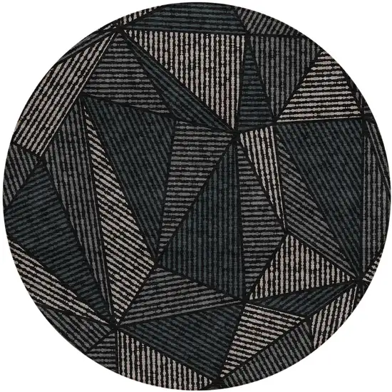 8' Black Charcoal And Gray Round Geometric Washable Indoor Outdoor Area Rug Photo 2