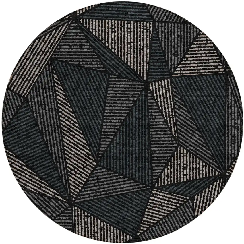 8' Black Charcoal And Gray Round Geometric Washable Indoor Outdoor Area Rug Photo 2