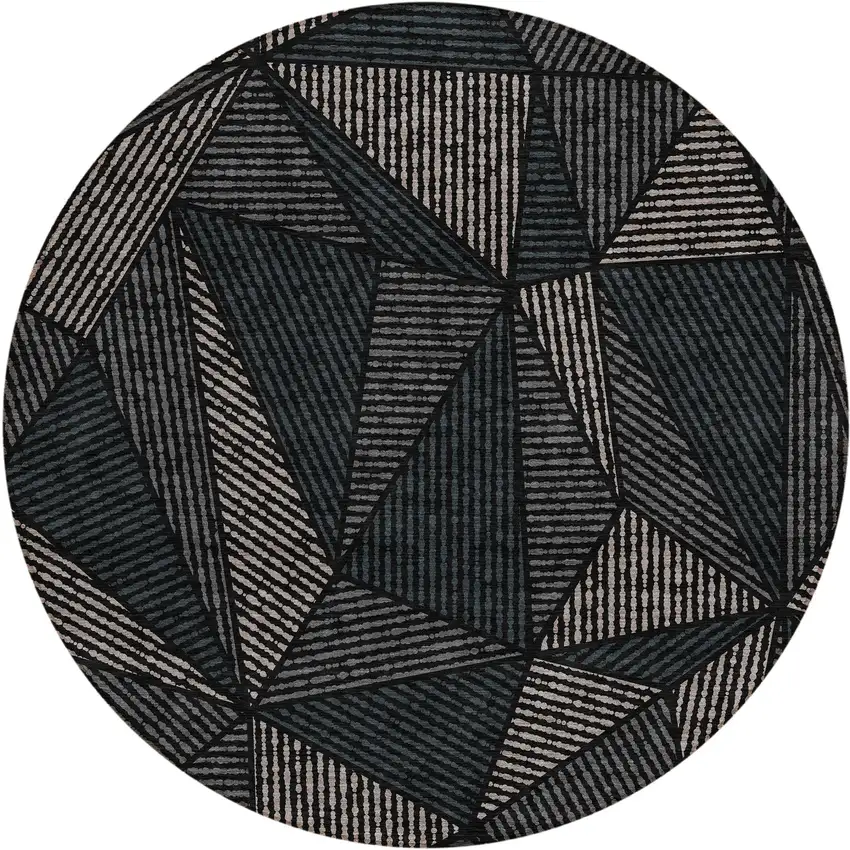 8' Black Charcoal And Gray Round Geometric Washable Indoor Outdoor Area Rug Photo 2