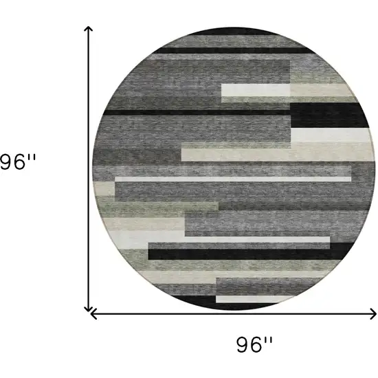 8' Black Charcoal And Gray Round Striped Washable Indoor Outdoor Area Rug Photo 8