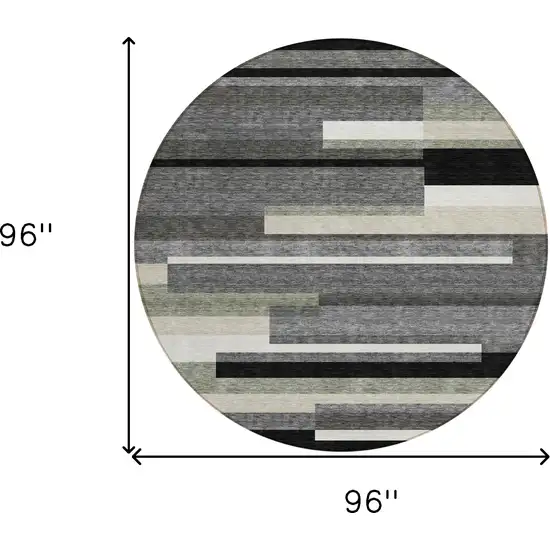 8' Black Charcoal And Gray Round Striped Washable Indoor Outdoor Area Rug Photo 8